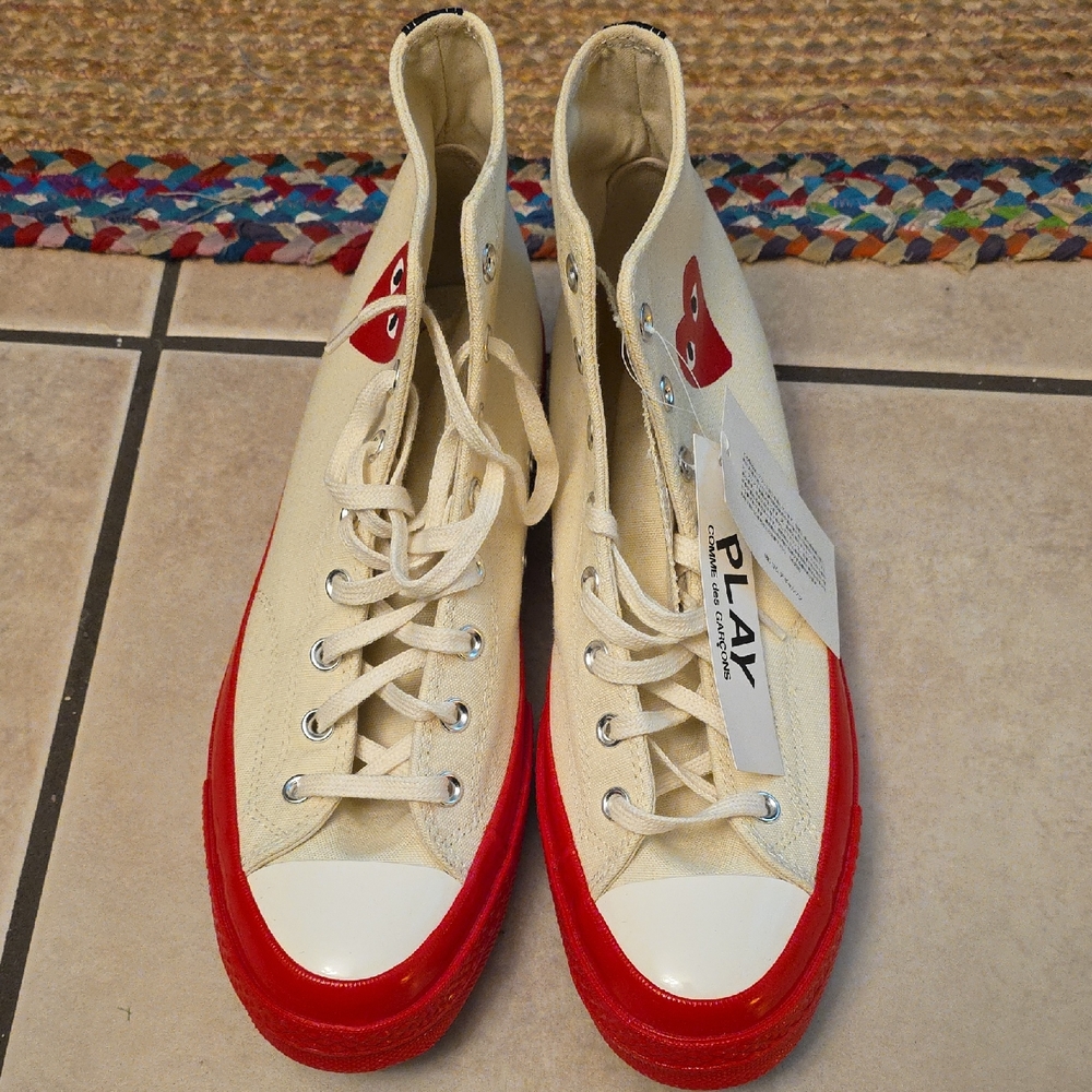 Converse Cream and Red High-Top Sneakers